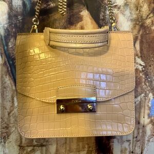 Furla Julia Croc Embossed Top Handle Small Light Beige Crossbody Handbag  $428
